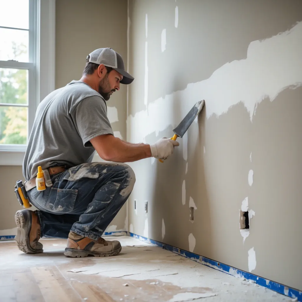 Professional drywall contractor applying joint compound to a wall repair in a Wilkes-Barre, PA home.